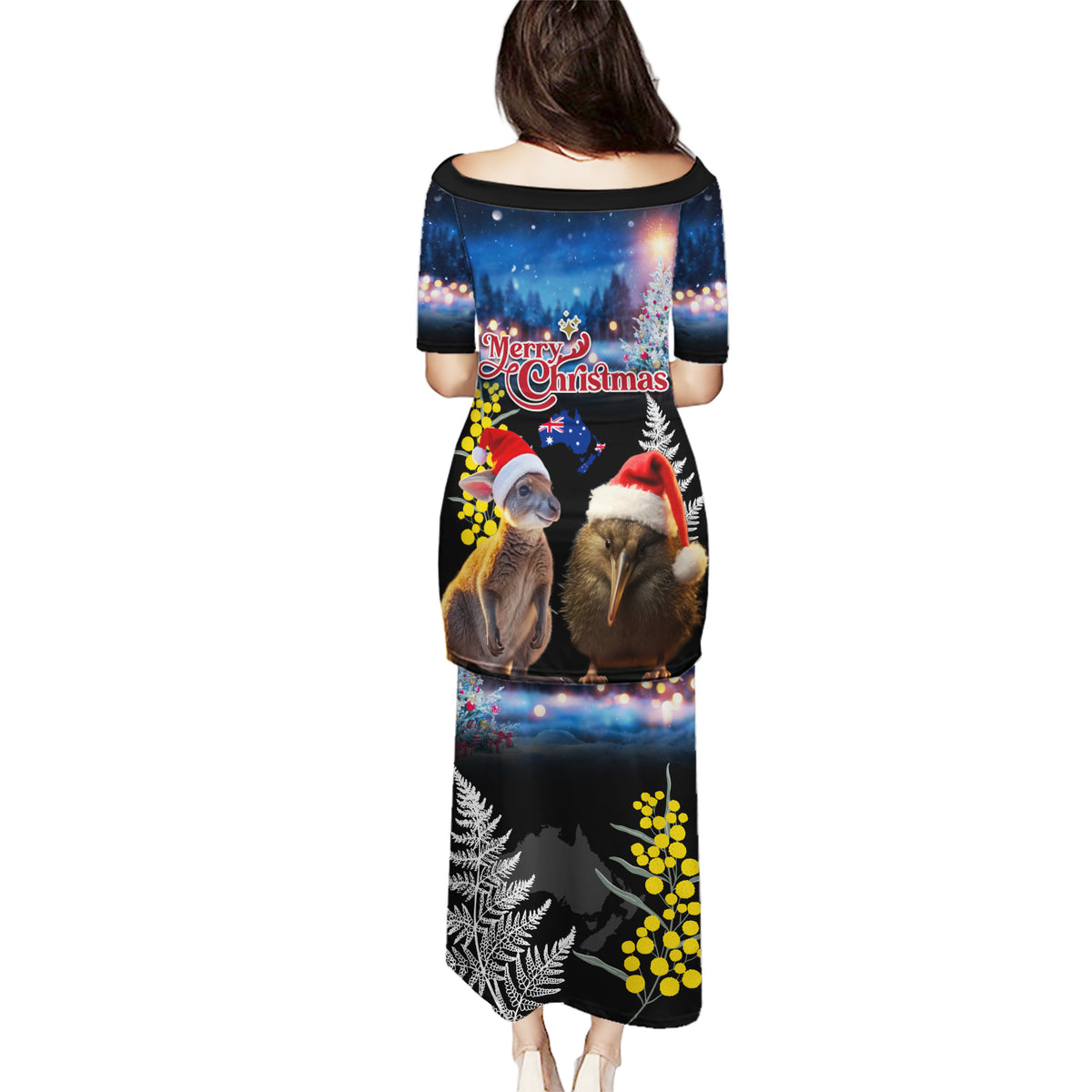 New Zealand and Australia Merry Christmas Puletasi Kiwi Bird and Kangaroo Xmas Vibe