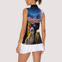 New Zealand and Australia Merry Christmas Women Sleeveless Polo Shirt Kiwi Bird and Kangaroo Xmas Vibe