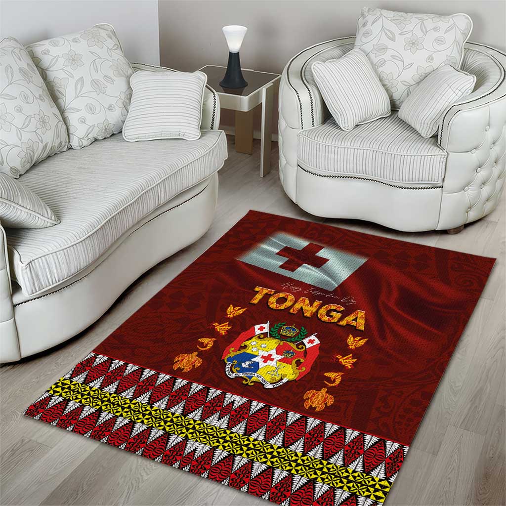Tonga Independence Day Area Rug National Flag and Emblem with Ngatu Art Pattern