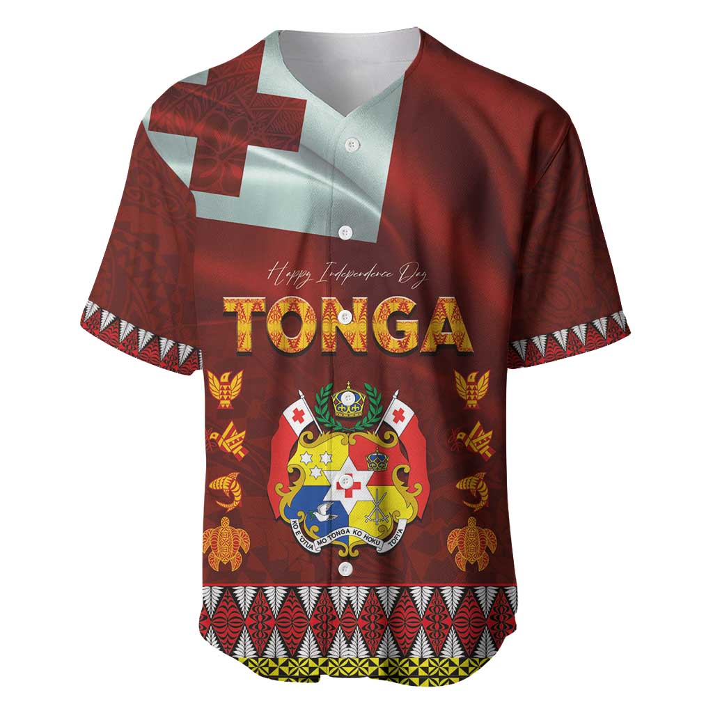 Tonga Independence Day Baseball Jersey National Flag and Emblem with Ngatu Art Pattern