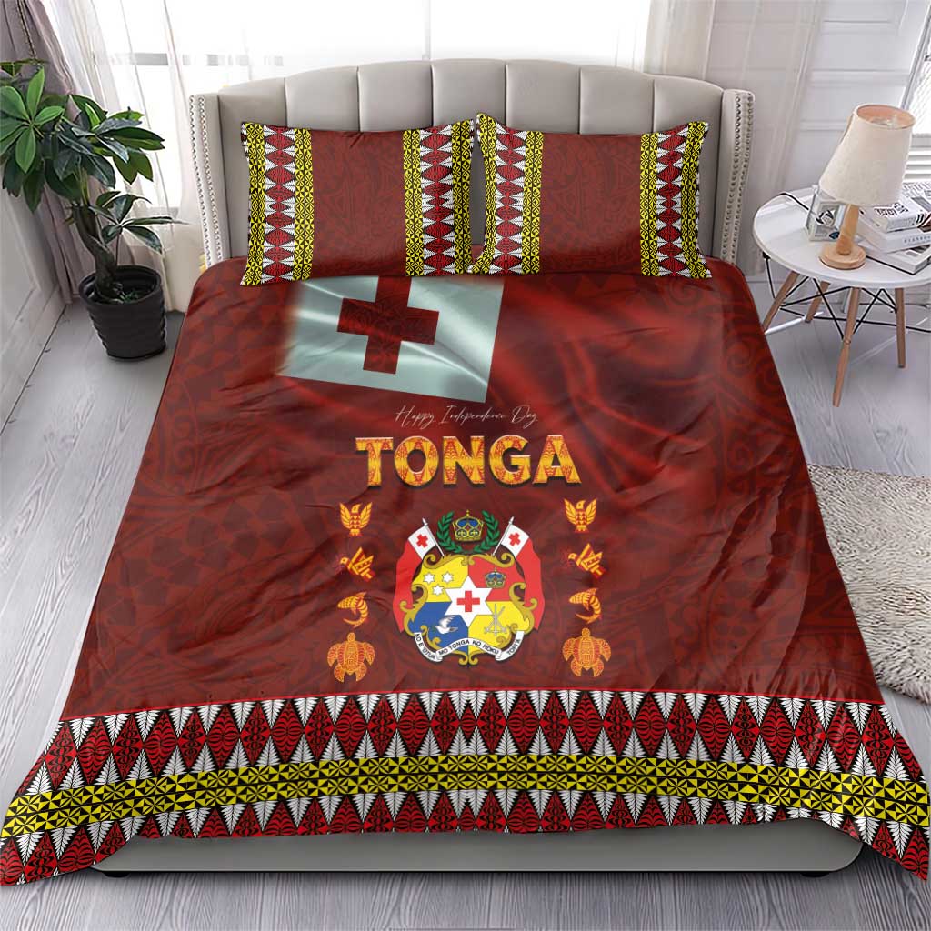 Tonga Independence Day Bedding Set National Flag and Emblem with Ngatu Art Pattern
