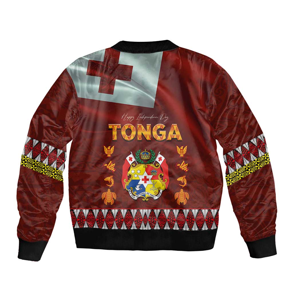 Tonga Independence Day Bomber Jacket National Flag and Emblem with Ngatu Art Pattern LT03 - Polynesian Pride