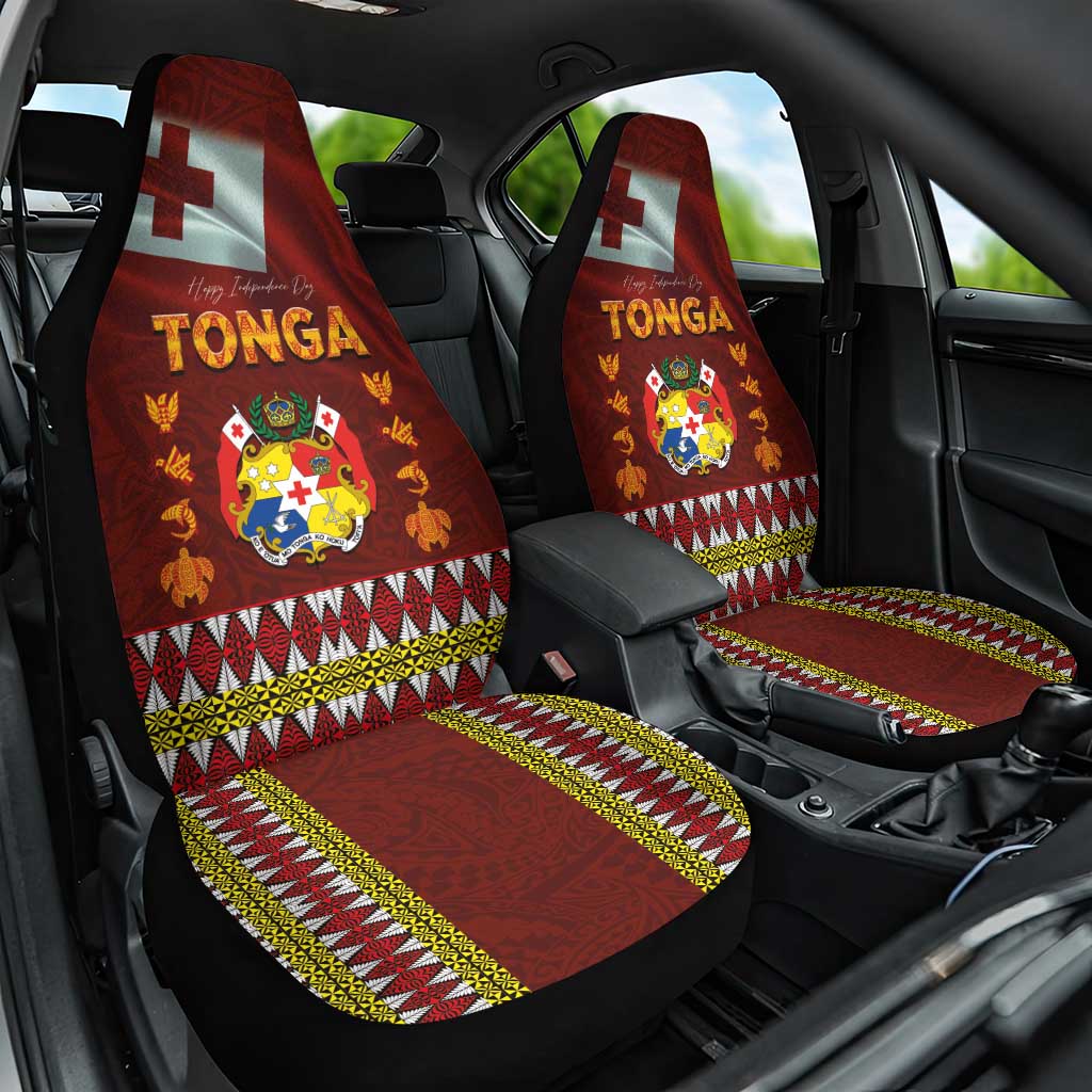 Tonga Independence Day Car Seat Cover National Flag and Emblem with Ngatu Art Pattern