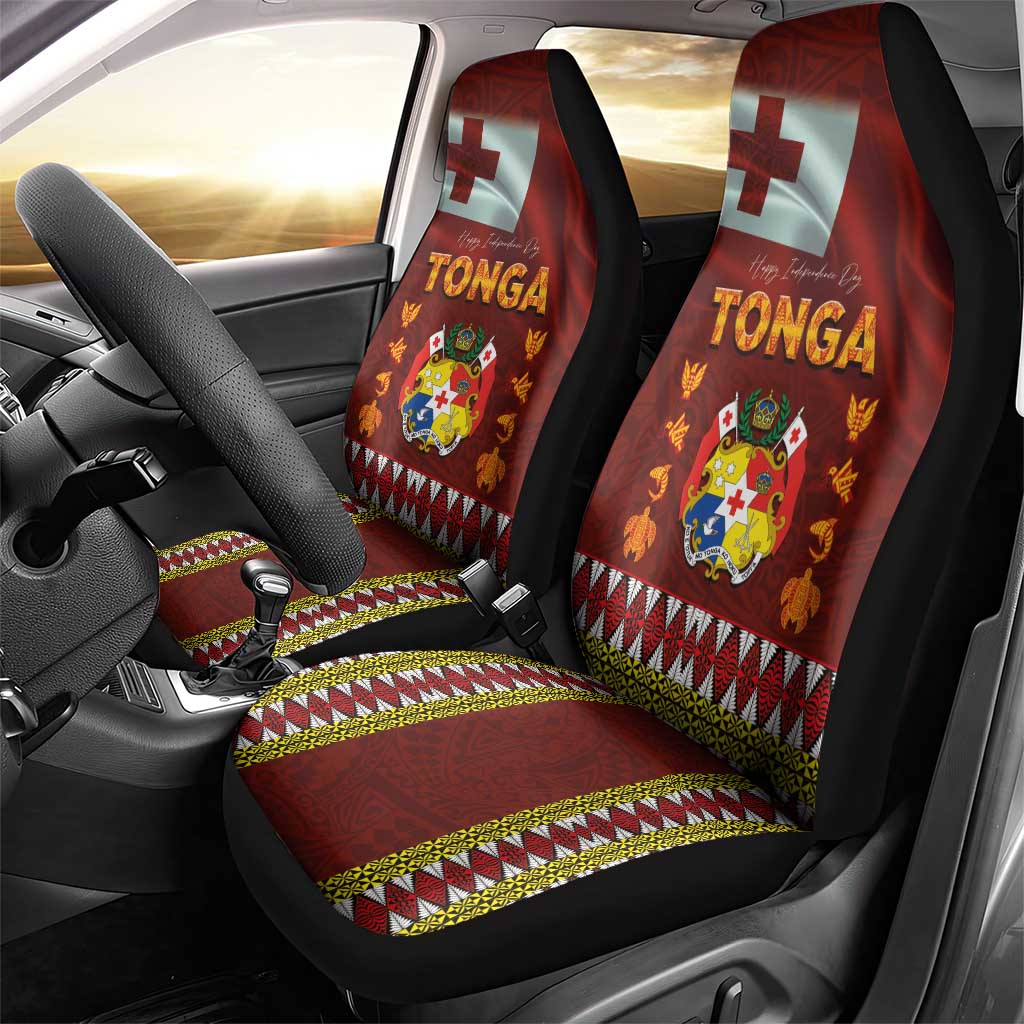 Tonga Independence Day Car Seat Cover National Flag and Emblem with Ngatu Art Pattern