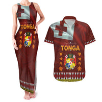 Tonga Independence Day Couples Matching Tank Maxi Dress and Hawaiian Shirt National Flag and Emblem with Ngatu Art Pattern