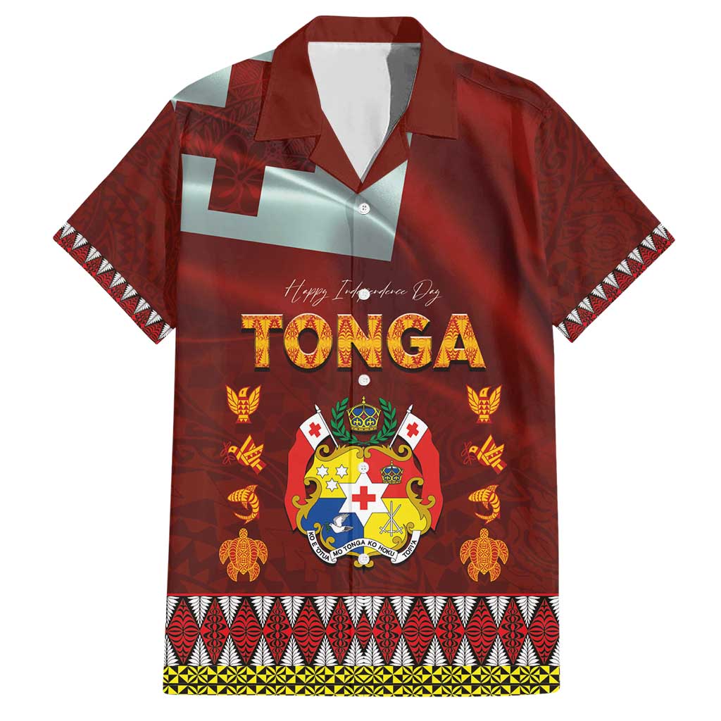 Tonga Independence Day Family Matching Short Sleeve Bodycon Dress and Hawaiian Shirt National Flag and Emblem with Ngatu Art Pattern LT03 Dad's Shirt - Short Sleeve Red - Polynesian Pride