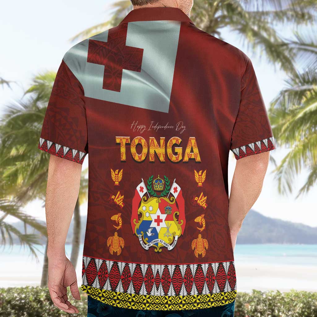 Tonga Independence Day Hawaiian Shirt National Flag and Emblem with Ngatu Art Pattern