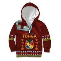 Tonga Independence Day Kid Hoodie National Flag and Emblem with Ngatu Art Pattern