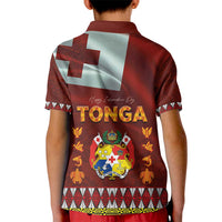 Tonga Independence Day Kid Polo Shirt National Flag and Emblem with Ngatu Art Pattern