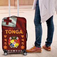 Tonga Independence Day Luggage Cover National Flag and Emblem with Ngatu Art Pattern LT03 Red - Polynesian Pride