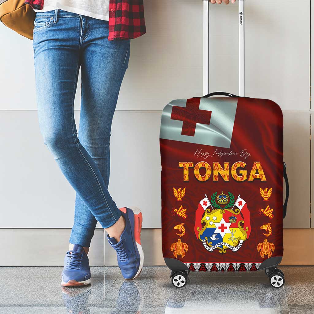 Tonga Independence Day Luggage Cover National Flag and Emblem with Ngatu Art Pattern LT03 - Polynesian Pride