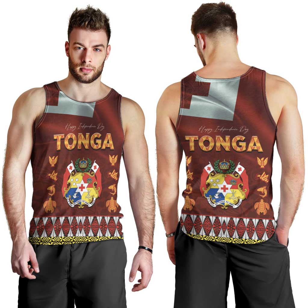 Tonga Independence Day Men Tank Top National Flag and Emblem with Ngatu Art Pattern