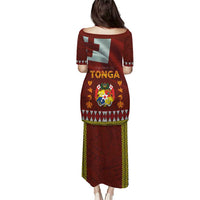 Tonga Independence Day Puletasi National Flag and Emblem with Ngatu Art Pattern