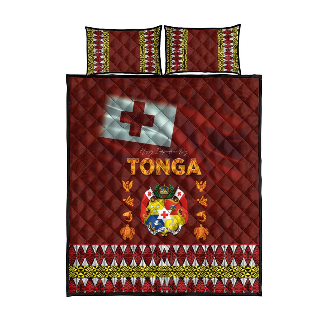 Tonga Independence Day Quilt Bed Set National Flag and Emblem with Ngatu Art Pattern
