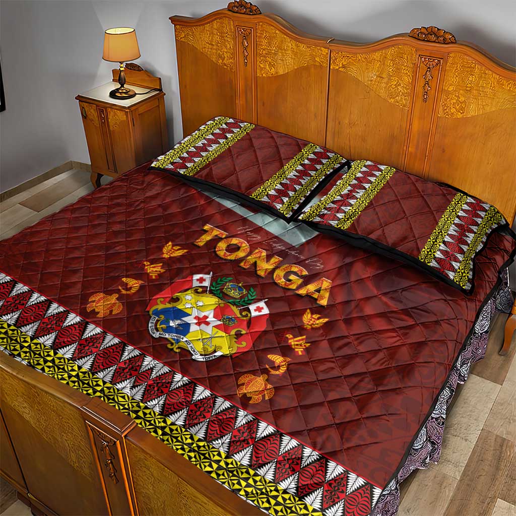 Tonga Independence Day Quilt Bed Set National Flag and Emblem with Ngatu Art Pattern