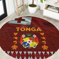 Tonga Independence Day Round Carpet National Flag and Emblem with Ngatu Art Pattern LT03 Red - Polynesian Pride