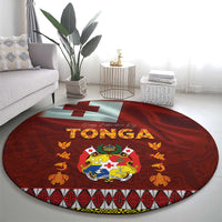 Tonga Independence Day Round Carpet National Flag and Emblem with Ngatu Art Pattern LT03 - Polynesian Pride