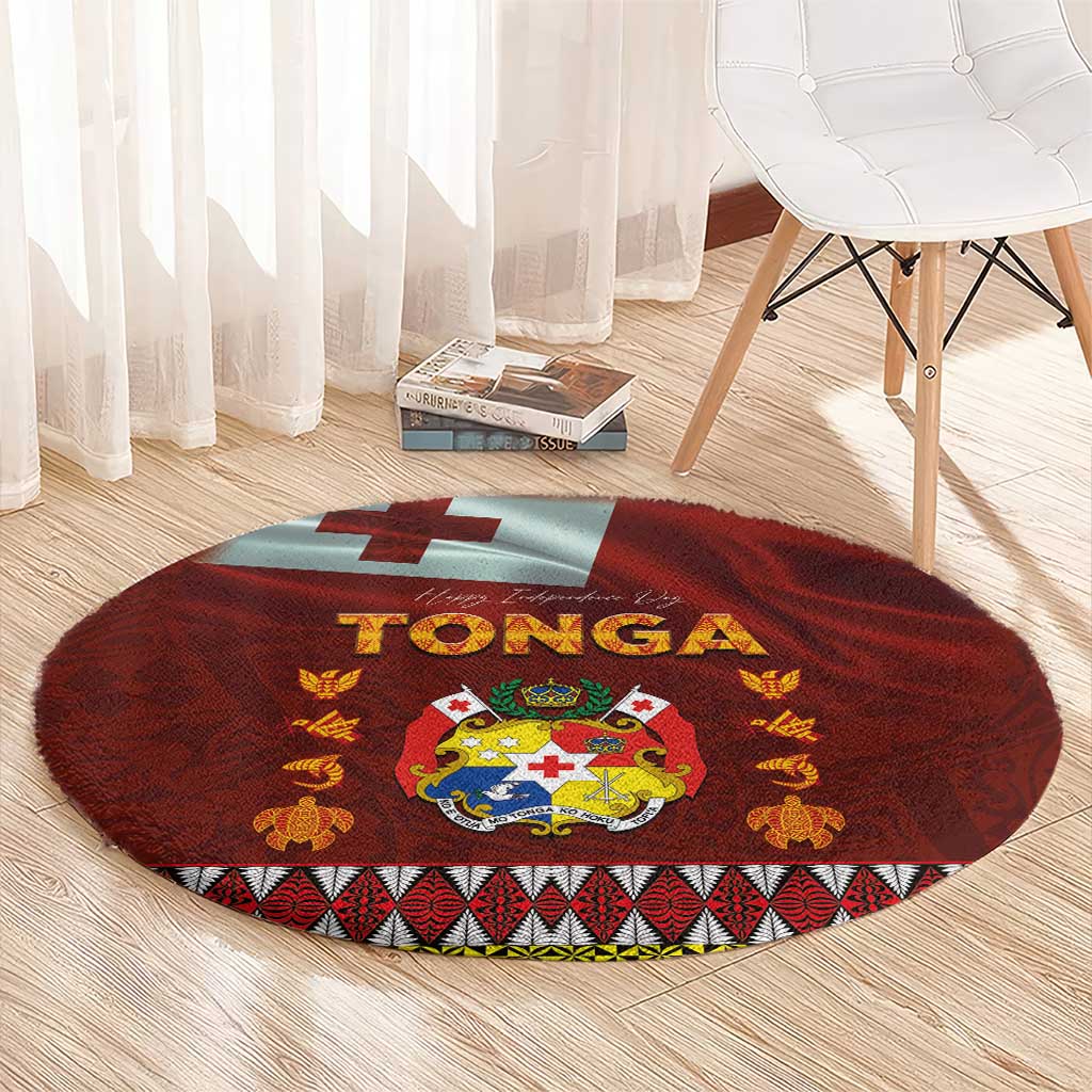 Tonga Independence Day Round Carpet National Flag and Emblem with Ngatu Art Pattern LT03 - Polynesian Pride