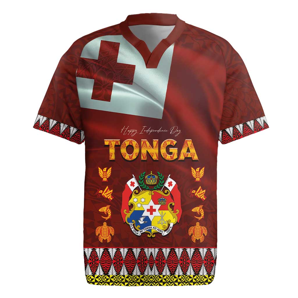 Tonga Independence Day Rugby Jersey National Flag and Emblem with Ngatu Art Pattern
