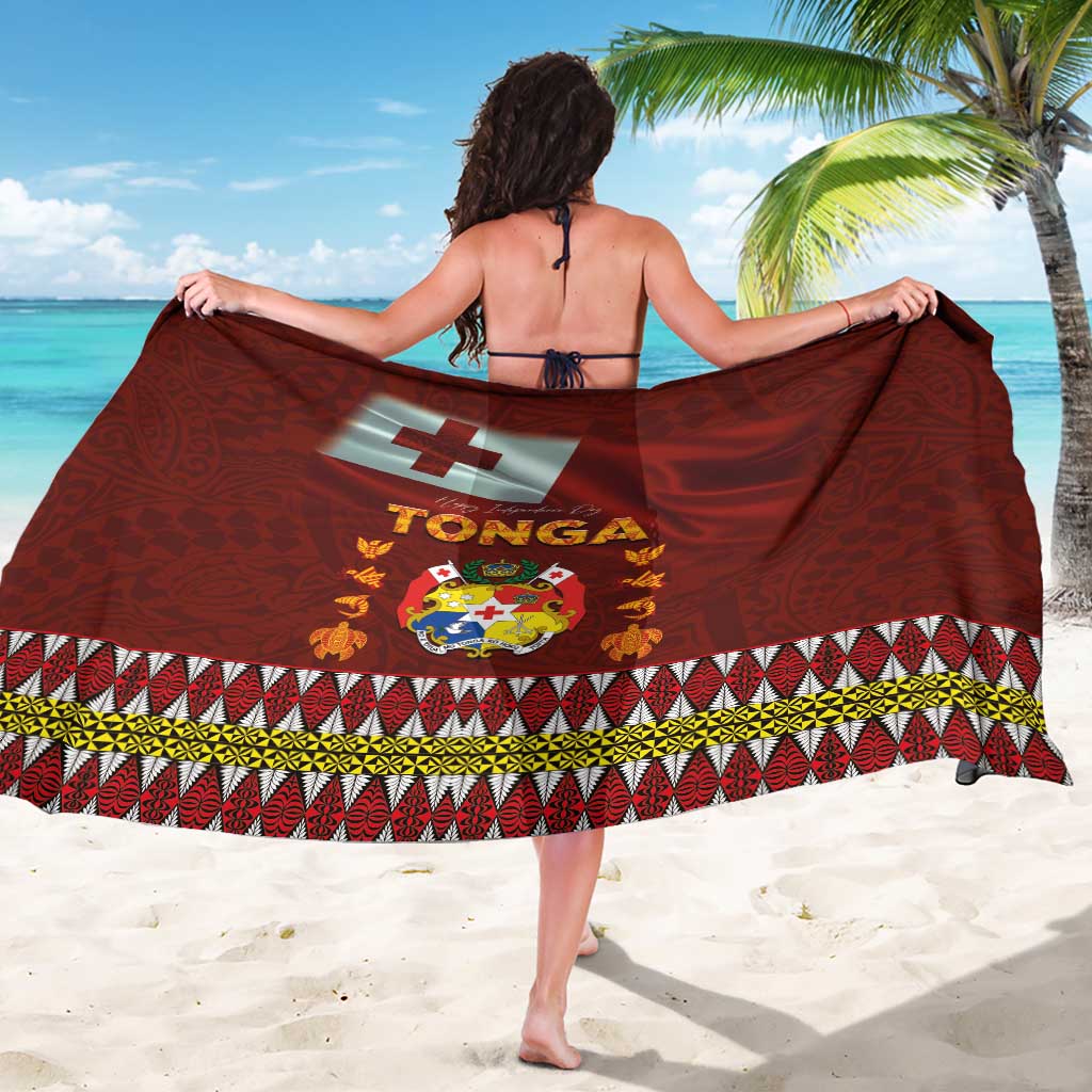 Tonga Independence Day Sarong National Flag and Emblem with Ngatu Art Pattern