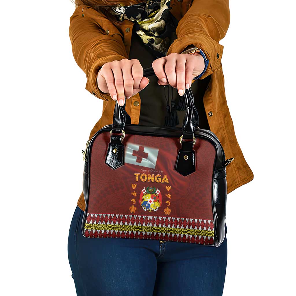 Tonga Independence Day Shoulder Handbag National Flag and Emblem with Ngatu Art Pattern