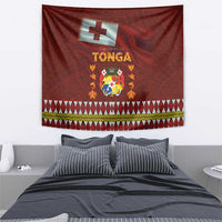 Tonga Independence Day Tapestry National Flag and Emblem with Ngatu Art Pattern LT03 - Polynesian Pride