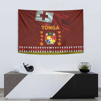 Tonga Independence Day Tapestry National Flag and Emblem with Ngatu Art Pattern LT03 - Polynesian Pride
