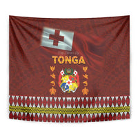Tonga Independence Day Tapestry National Flag and Emblem with Ngatu Art Pattern LT03 - Polynesian Pride