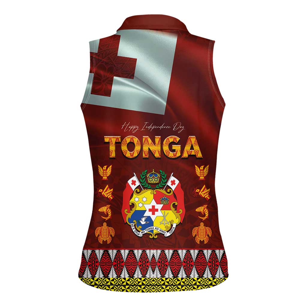 Tonga Independence Day Women Sleeveless Polo Shirt National Flag and Emblem with Ngatu Art Pattern LT03 - Polynesian Pride