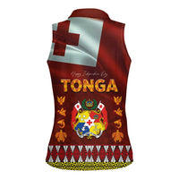 Tonga Independence Day Women Sleeveless Polo Shirt National Flag and Emblem with Ngatu Art Pattern LT03 - Polynesian Pride