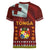 Tonga Independence Day Women V-Neck T-Shirt National Flag and Emblem with Ngatu Art Pattern