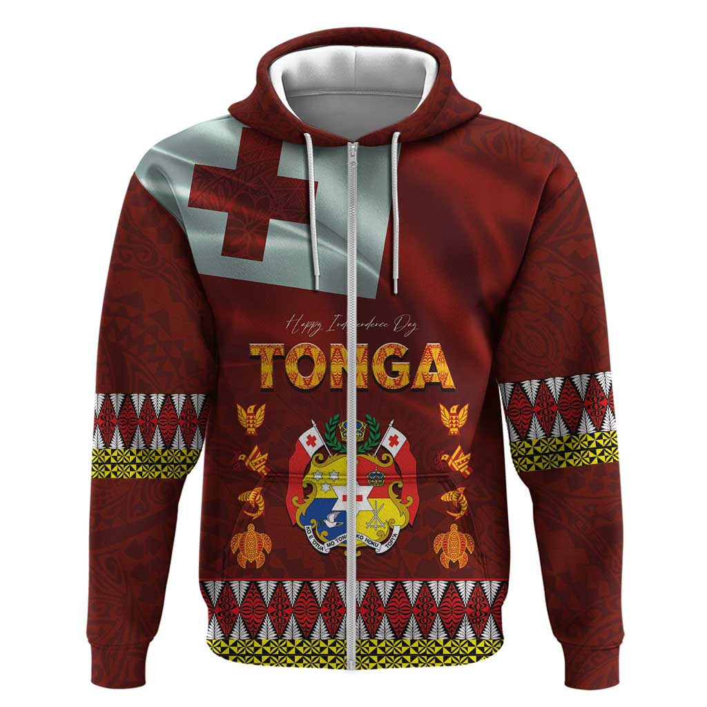 Tonga Independence Day Zip Hoodie National Flag and Emblem with Ngatu Art Pattern LT03 Zip Hoodie Red - Polynesian Pride