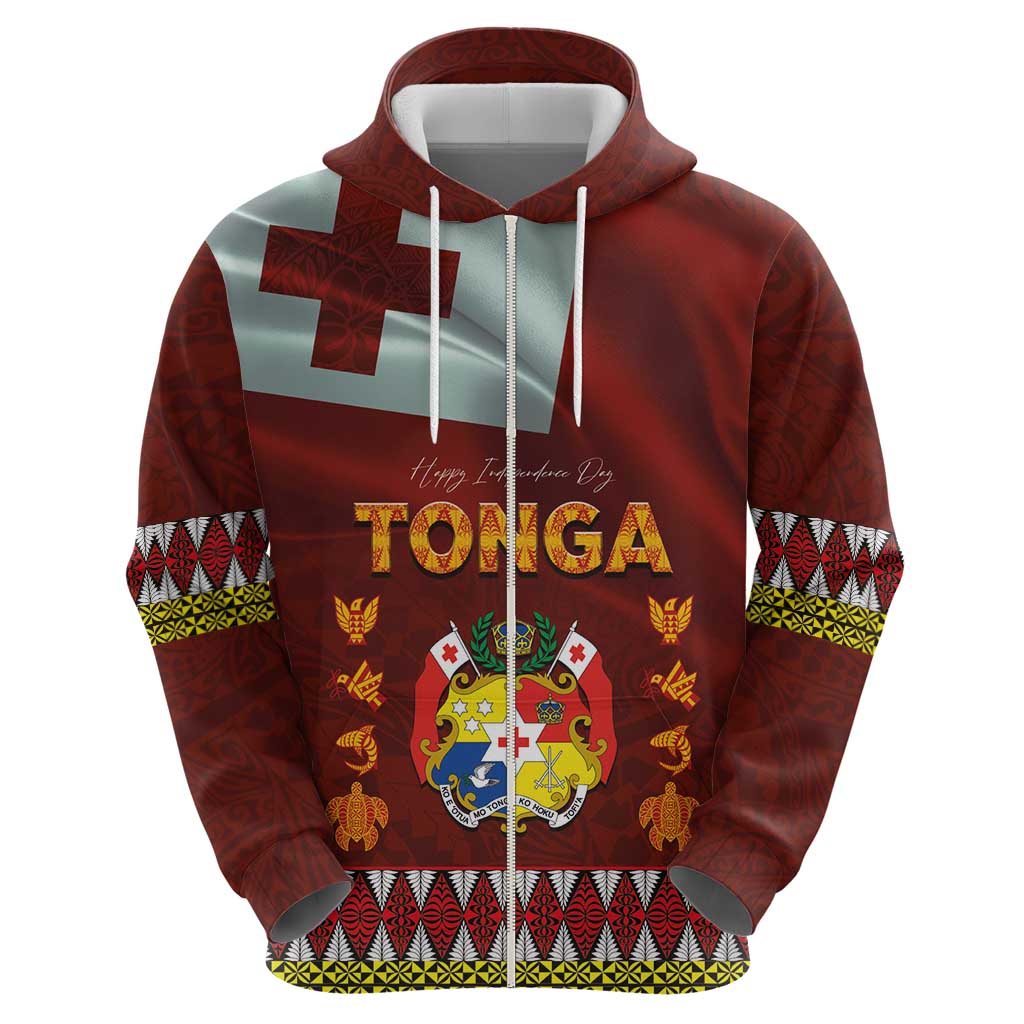 Tonga Independence Day Zip Hoodie National Flag and Emblem with Ngatu Art Pattern LT03 - Polynesian Pride