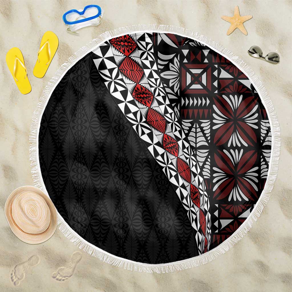 Tonga Ngatu Art Tattoo Polynesian Beach Blanket LT03 One Size 150cm Black - Polynesian Pride
