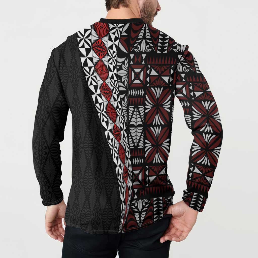 Tonga Ngatu Art Tattoo Polynesian Button Sweatshirt LT03 - Polynesian Pride