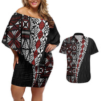 Tonga Ngatu Art Tattoo Polynesian Couples Matching Off Shoulder Short Dress and Hawaiian Shirt