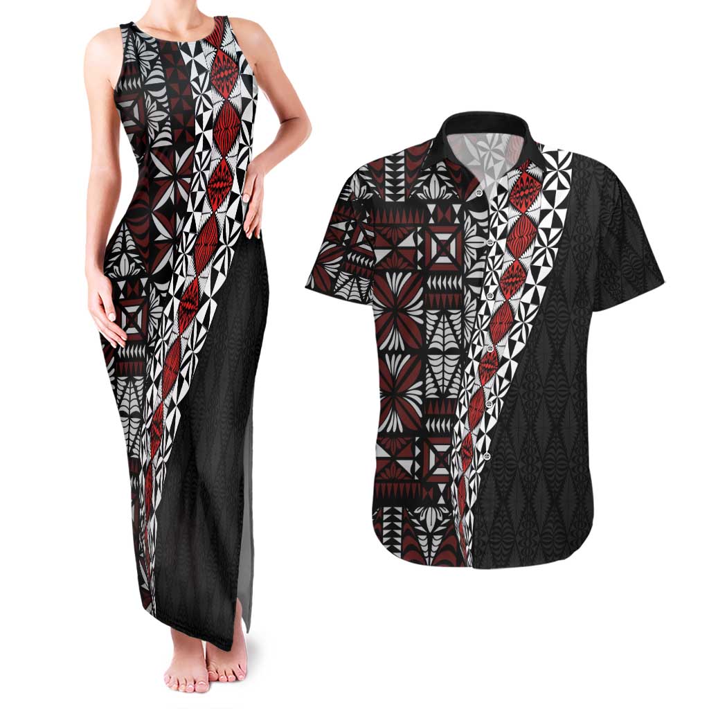 Tonga Ngatu Art Tattoo Polynesian Couples Matching Tank Maxi Dress and Hawaiian Shirt
