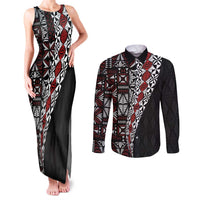Tonga Ngatu Art Tattoo Polynesian Couples Matching Tank Maxi Dress and Long Sleeve Button Shirt