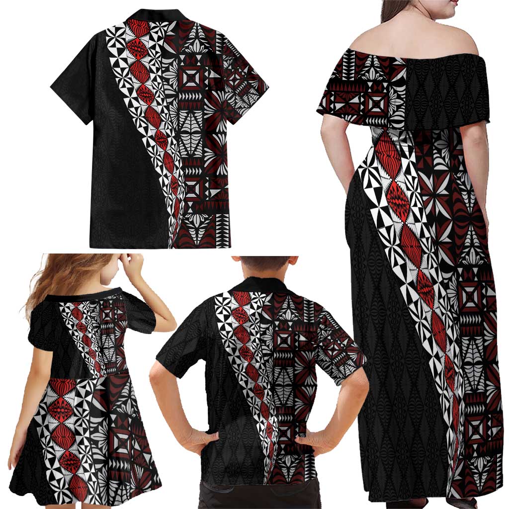 Tonga Ngatu Art Tattoo Polynesian Family Matching Off Shoulder Maxi Dress and Hawaiian Shirt