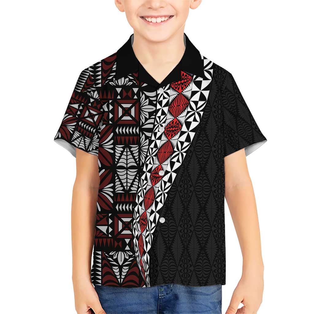 Tonga Ngatu Art Tattoo Polynesian Kid Hawaiian Shirt LT03 Kid Black - Polynesian Pride