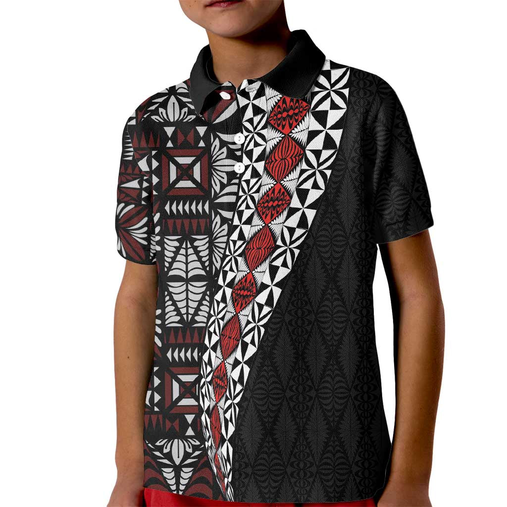 Tonga Ngatu Art Tattoo Polynesian Kid Polo Shirt LT03 Kid Black - Polynesian Pride