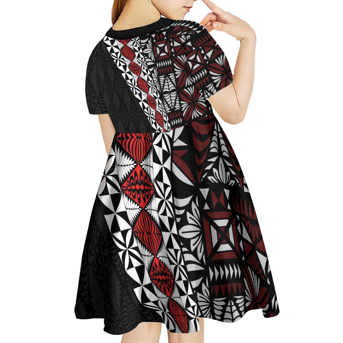 Tonga Ngatu Art Tattoo Polynesian Kid Short Sleeve Dress