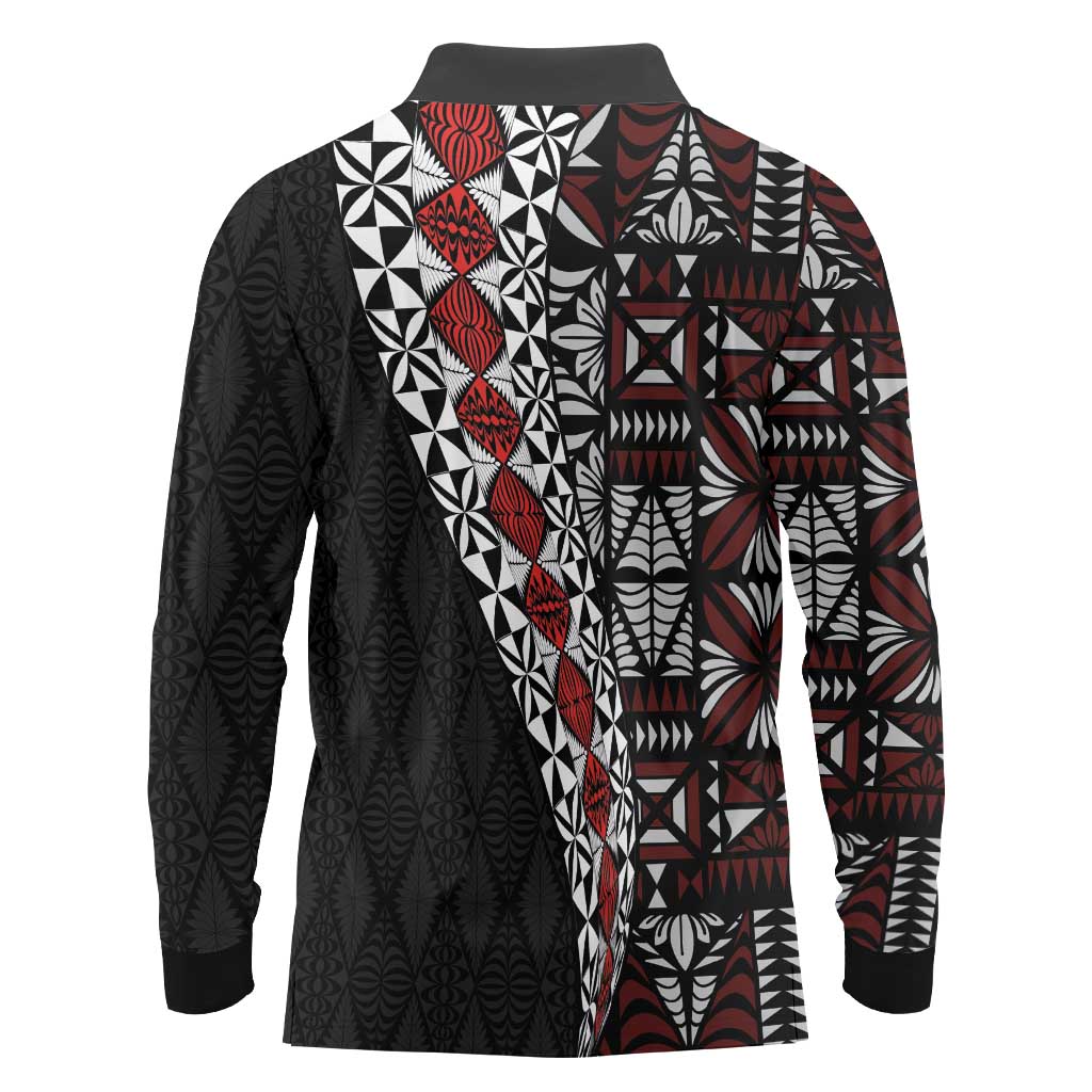Tonga Ngatu Art Tattoo Polynesian Long Sleeve Polo Shirt LT03 - Polynesian Pride