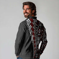 Tonga Ngatu Art Tattoo Polynesian Long Sleeve Polo Shirt LT03 - Polynesian Pride
