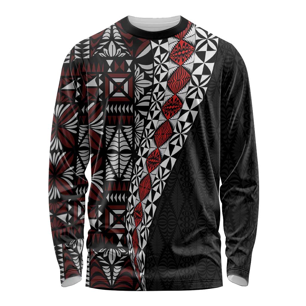 Tonga Ngatu Art Tattoo Polynesian Long Sleeve Shirt LT03 Unisex Black - Polynesian Pride