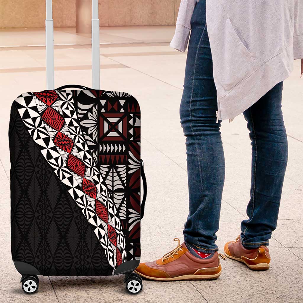 Tonga Ngatu Art Tattoo Polynesian Luggage Cover LT03 Black - Polynesian Pride