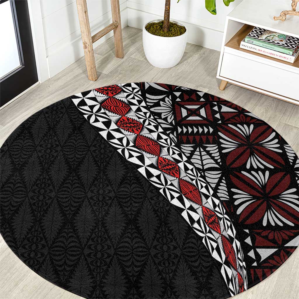 Tonga Ngatu Art Tattoo Polynesian Round Carpet LT03 Black - Polynesian Pride