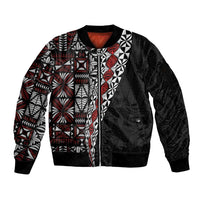 Tonga Ngatu Art Tattoo Polynesian Sleeve Zip Bomber Jacket LT03 Unisex Black - Polynesian Pride