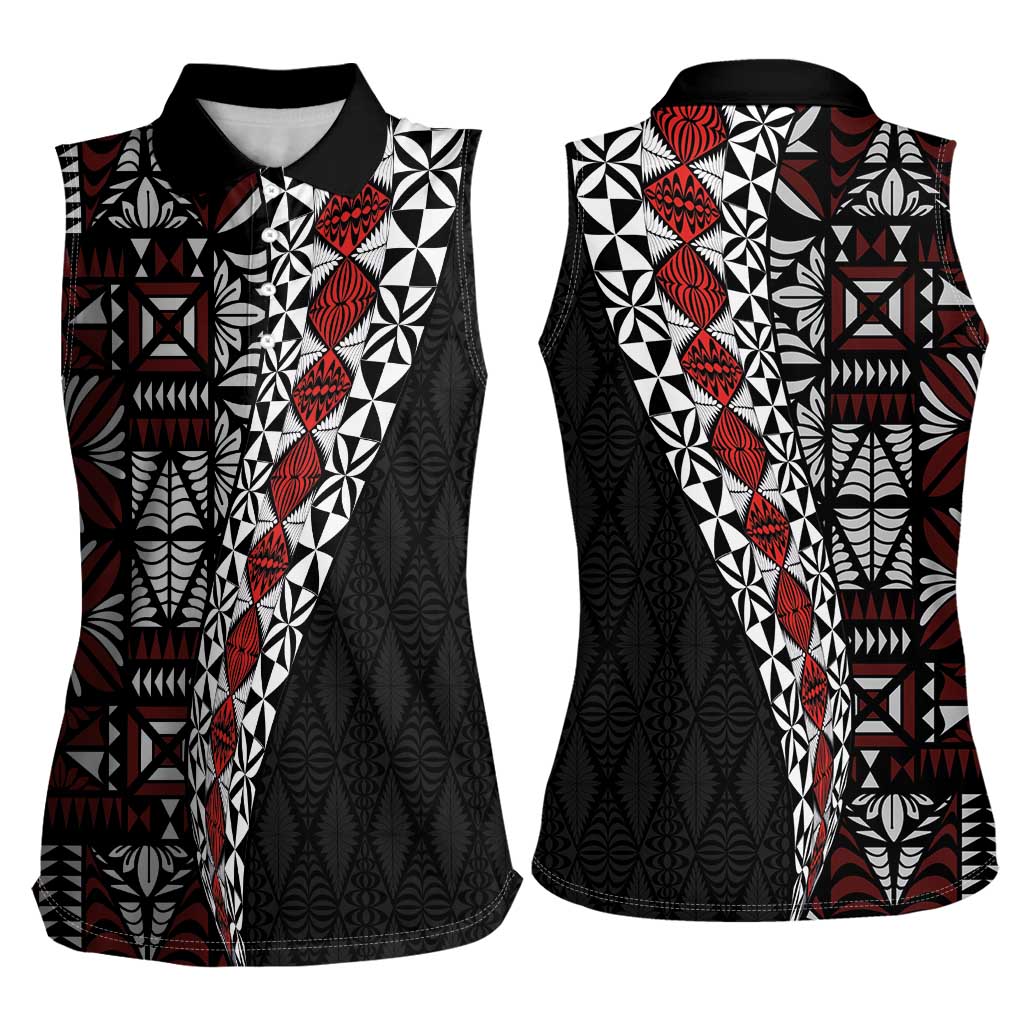 Tonga Ngatu Art Tattoo Polynesian Women Sleeveless Polo Shirt LT03 - Polynesian Pride