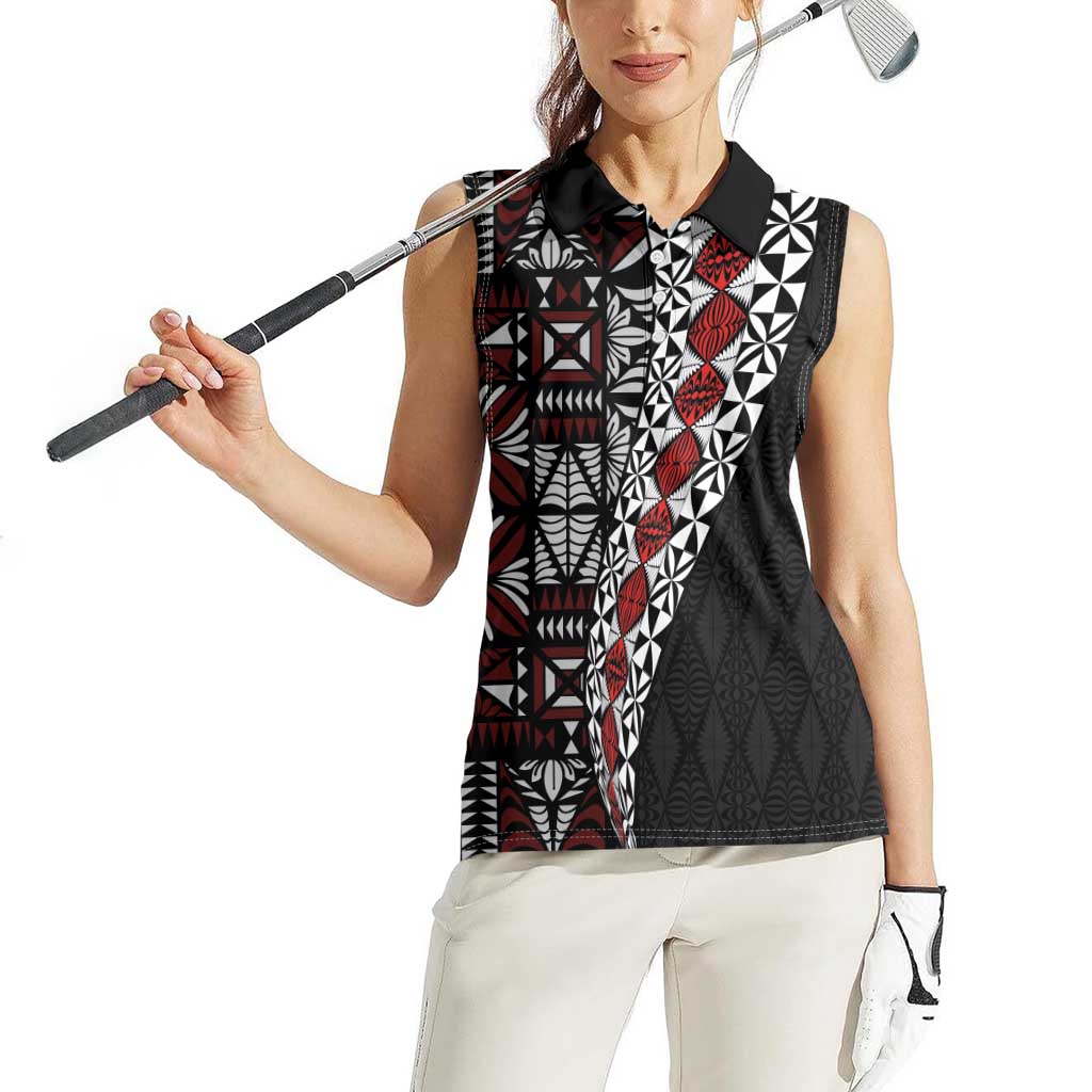 Tonga Ngatu Art Tattoo Polynesian Women Sleeveless Polo Shirt LT03 - Polynesian Pride